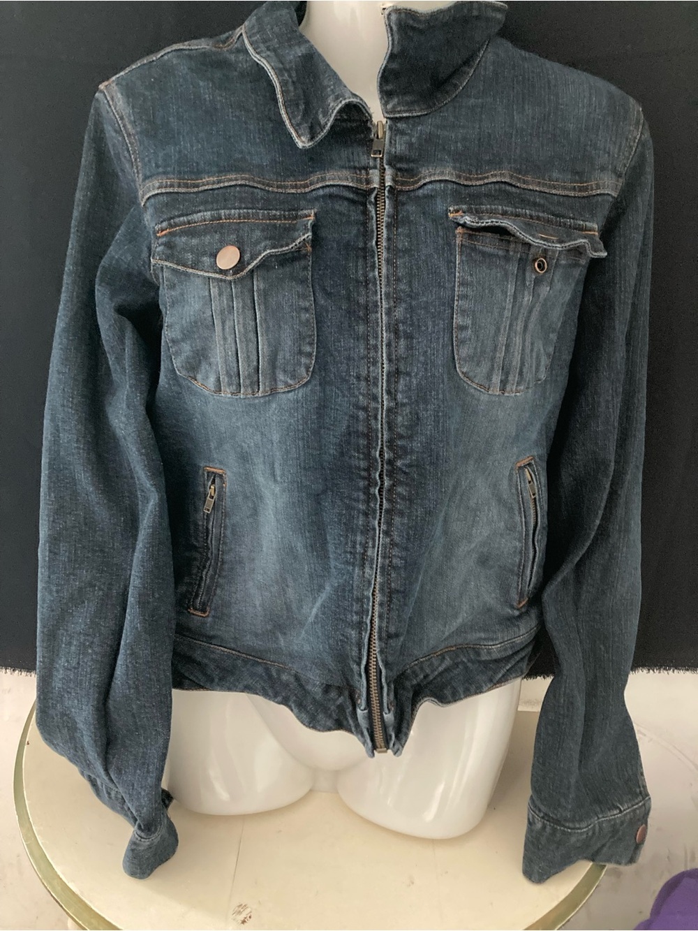 Jacob Annexe Dark Wash Denim Jacket Zip Front Size L